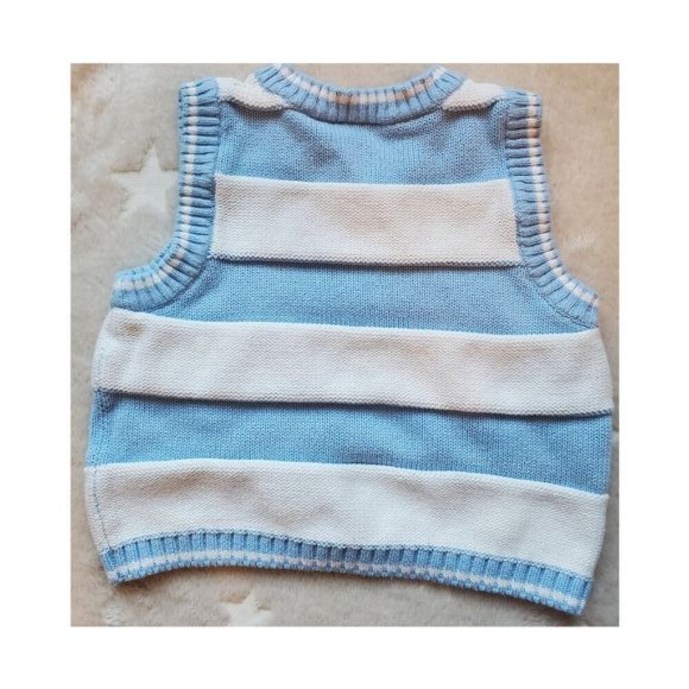 Hanna Andersson Boy Sz 3-4 knit cotton Sweater Vest Light Blue and White Easter - Picture 7 of 7